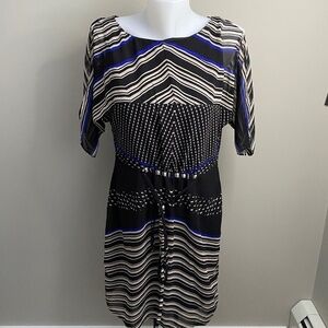Le Chateau Gray/Black Lined Open Shoulder Midi Dress with‎ Waist Tie Size Small